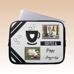 Add photos pets coffee lover black and grey laptop sleeve<br><div class="desc">Laptop sleeve gift idea.
Animal and coffee lover.
Replace the 2 photos with your own and add a name.
Black and grey.</div>