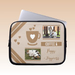 Add photos pets coffee lover brown beige laptop sleeve<br><div class="desc">Laptop sleeve gift idea.
Animal and coffee lover.
Replace the 2 photos with your own and add a name.
Brown and beige.</div>