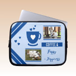 Add photos pets coffee lover deep blue laptop sleeve<br><div class="desc">Laptop sleeve gift idea.
Animal and coffee lover.
Replace the 2 photos with your own and add a name.
Deep and pale blue.</div>
