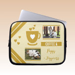 Add photos pets coffee lover gold cream laptop sleeve<br><div class="desc">Laptop sleeve gift idea.
Animal and coffee lover.
Replace the 2 photos with your own and add a name.
Gold and cream.</div>