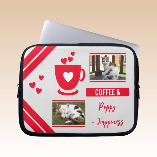 Add photos pets coffee lover gray and red laptop sleeve