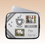Add photos pets coffee lover grey laptop sleeve<br><div class="desc">Laptop sleeve gift idea.
Animal and coffee lover.
Replace the 2 photos with your own and add a name.
Light and dark grey.</div>