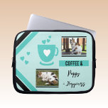 Add photos pets coffee lover mint black laptop sleeve<br><div class="desc">Laptop sleeve gift idea.
Animal and coffee lover.
Replace the 2 photos with your own and add a name.
Mint and black.</div>