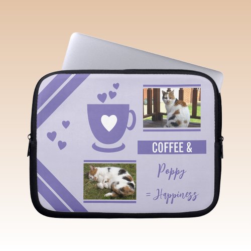 Add photos pets coffee lover purple lilac laptop sleeve