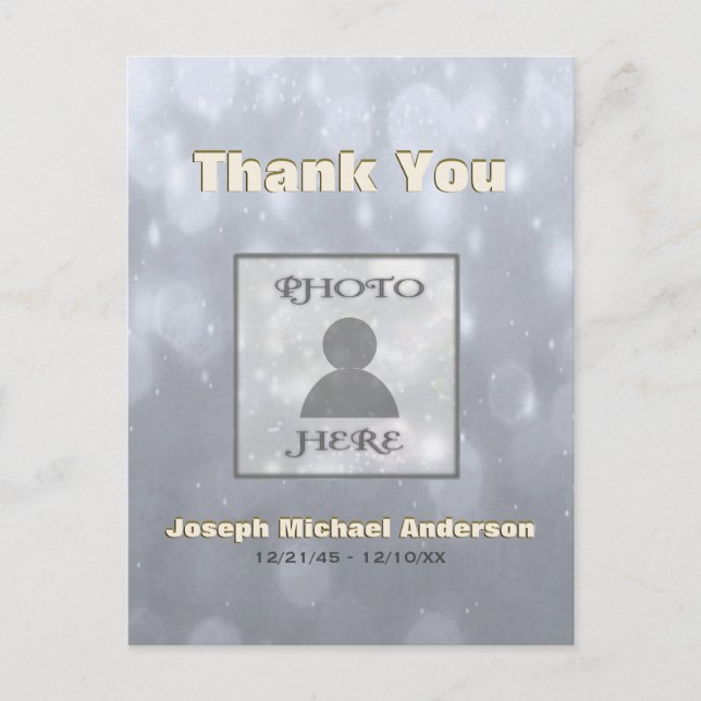 Add Picture| Thank You | Gold Silver Postcard (Front)