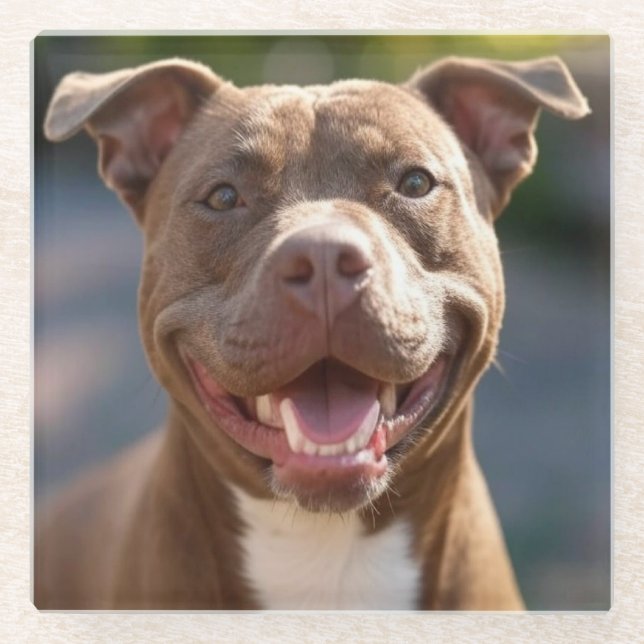 Add Pit Bull Photo Customize Glass Coaster (Front)