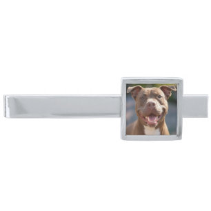 Add Pit Bull Photo Customize Silver Finish Tie Bar