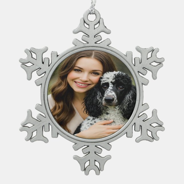 Add Poddle Photo Personalize Customize Snowflake Pewter Christmas Ornament (Front)