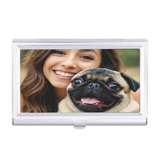 Add Pug Photo Personalize Customize Business Card Case (Front)
