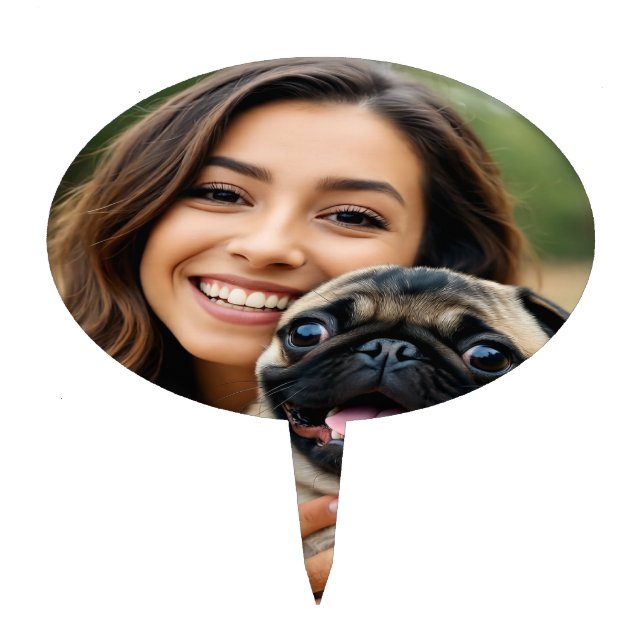 Add Pug Photo Personalize Customize Cake Topper (Front)