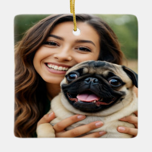 Add Pug Photo Personalize Customize Ceramic Ornament