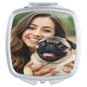 Add Pug Photo Personalize Customize Compact Mirror