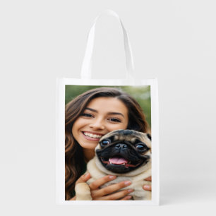 Add Pug Photo Personalize Customize Grocery Bag