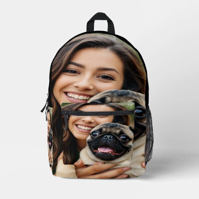 Add Pug Photo Personalize Customize Printed Backpack (Front)