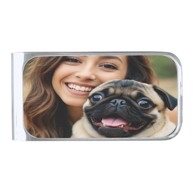 Add Pug Photo Personalize Customize Silver Finish Money Clip (Front)