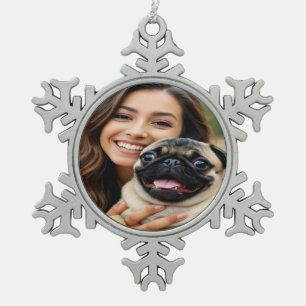 Add Pug Photo Personalize Customize Snowflake Pewter Christmas Ornament