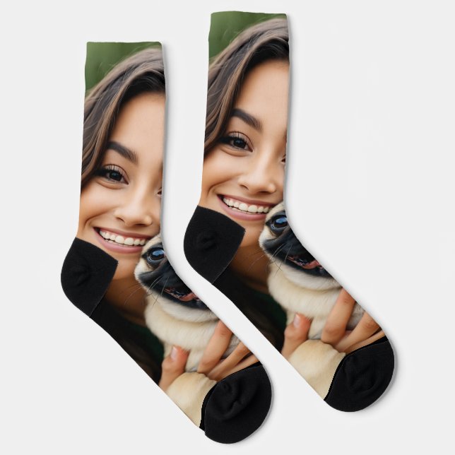 Add Pug Photo Personalize Customize Socks (Right)