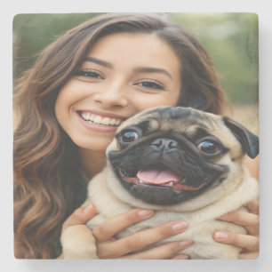 Add Pug Photo Personalize Customize Stone Coaster