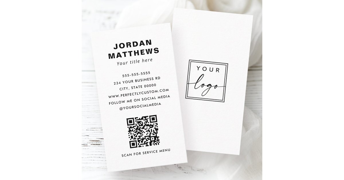 Add QR code and custom logo modern Business Card | Zazzle