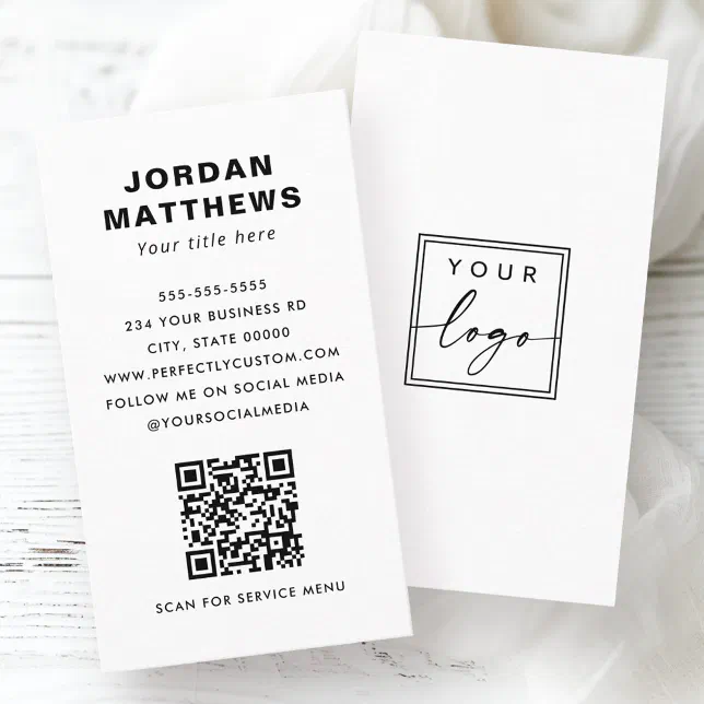 Add QR code and custom logo modern Business Card | Zazzle