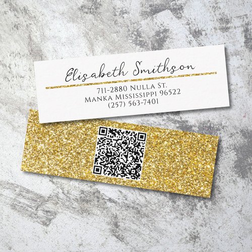  Add QR Code Gold Glitter Modern Luxury Minimalist Mini Business Card