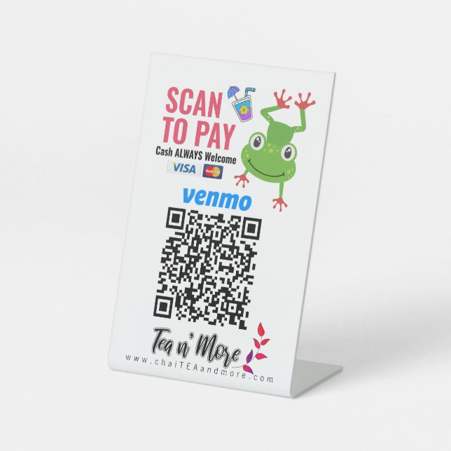 Add QR Code Tea Toad Business Logo Pedestal Sign (Front)