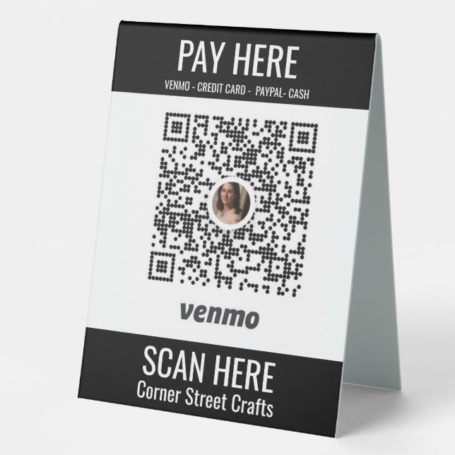 Add QR Code Trade Show Booth Display Venmo  Table Tent Sign (Front)