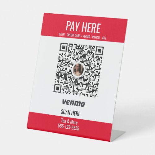 Add QR Code Venmo Pay Here Red Pedestal Sign