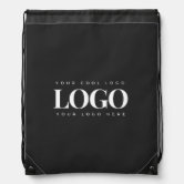 Business Name and Logo on Black Drawstring Bag