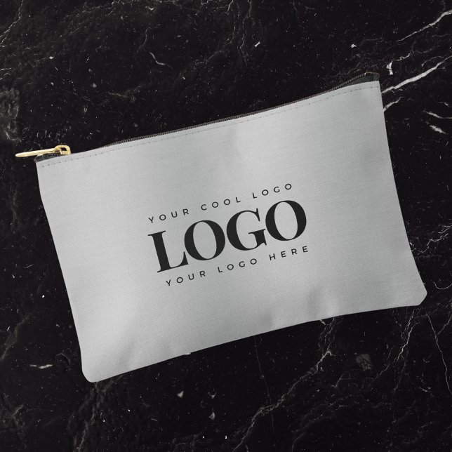 Add Rectangle Business Logo Gray Accessory Pouch (Creator Uploaded)