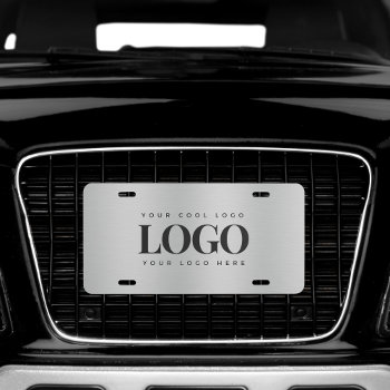 Add Rectangle Business Logo Silver Metallic Gray License Plate by ReplaceWithYourLogo at Zazzle
