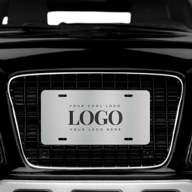 Add Rectangle Business Logo Silver Metallic Gray License Plate (Creator Uploaded)