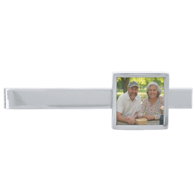 Add Retired Photo Customize Silver Finish Tie Bar (Front)