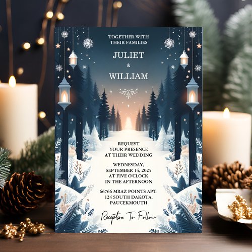 Add Rustic Forest Stars Snow Bright Winter Wedding Invitation