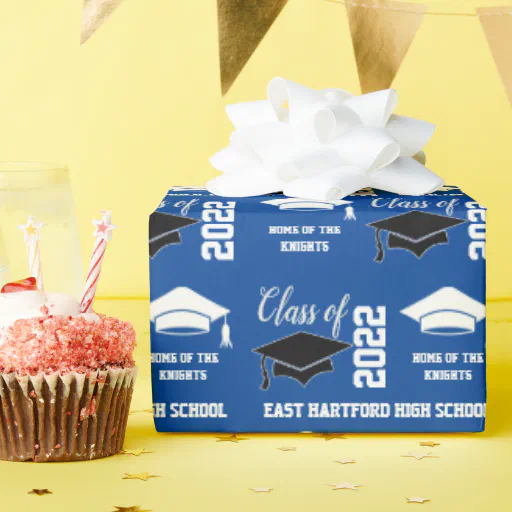 Add School Year Blue Graduation  Wrapping Paper