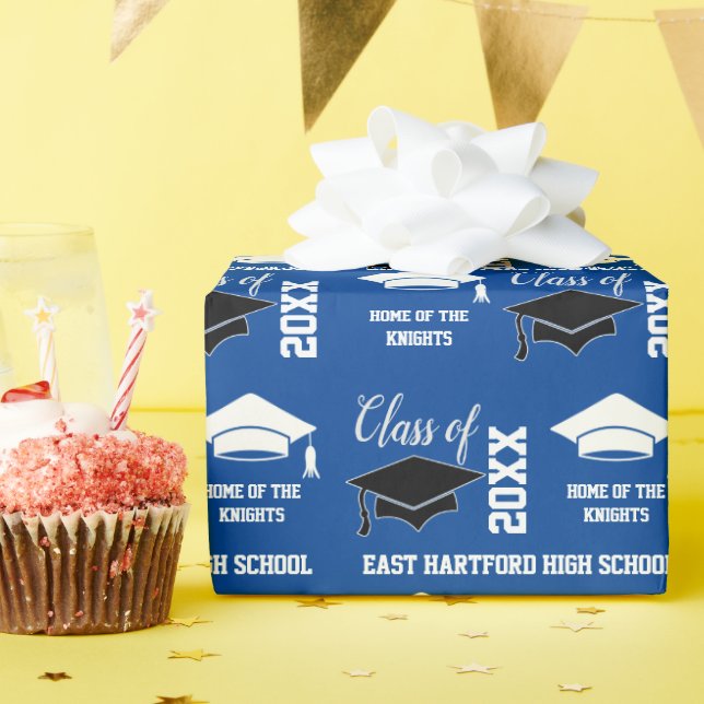 Add School Year Blue Graduation  Wrapping Paper (Birthday Party)