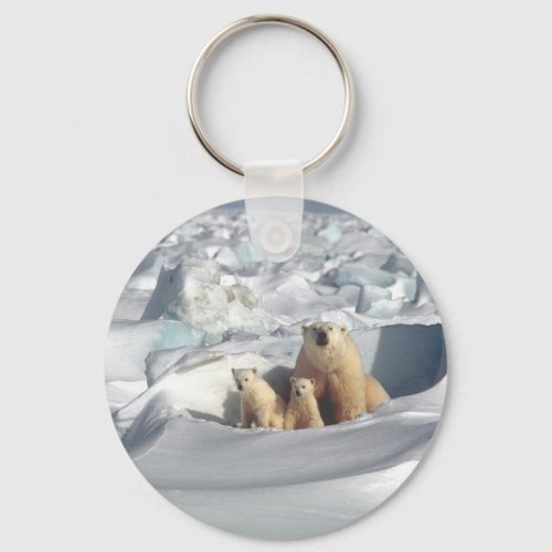 Add SLOGAN to Save Arctic Polar Bears Planet Ice Keychain