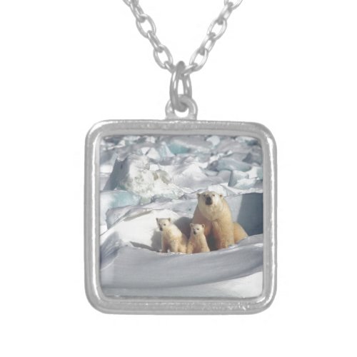 Add SLOGAN to Save Arctic Polar Bears Planet Ice Silver Plated Necklace