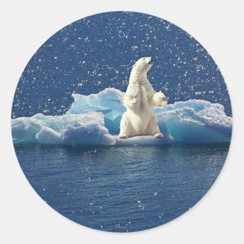 Add SLOGAN to Save Polar Bears Arctic Planet Ice Classic Round Sticker