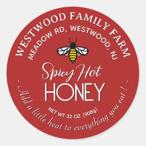 Add Some Heat Red Hot Honey Label with Cute Bee