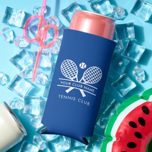 Add Sports Club Name Lawn Tennis Team Blue Seltzer Can Cooler