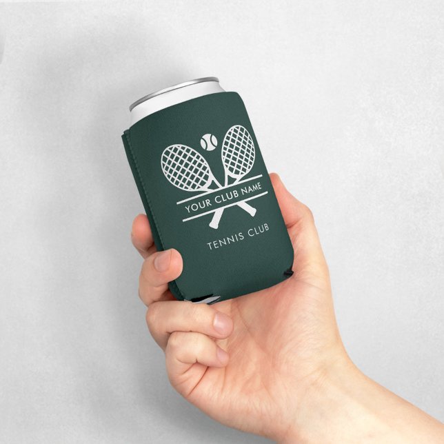 Add Sports Club Name Lawn Tennis Team Green Can Cooler (Tennis Club Name Custom Green Can Cooler)