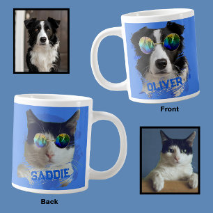 Add Sunglasses Unique Dog Cat Lover Photo Blue Giant Coffee Mug