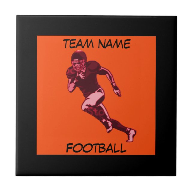 ADD TEAM NAME-ORANGE & BLACK-FOOTBALL  CERAMIC TILE (Front)