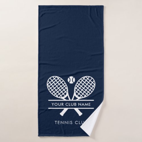 Add Tennis Club Name Sports Icon Custom Navy Blue Bath Towel