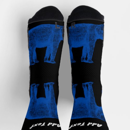 Add Text Blue Color Elephant image Printed Crew Socks
