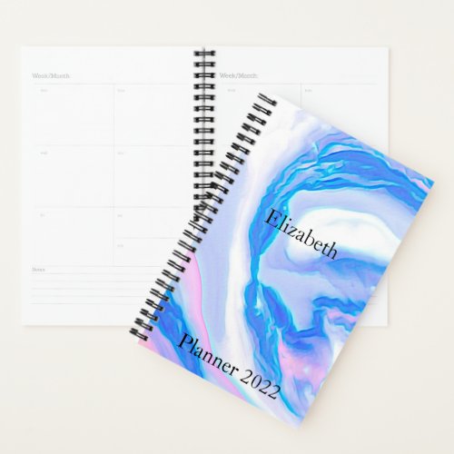 Add Text Blue, White and Pink Marble Planner