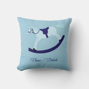 Add Text Change Name Blue Rocking Horse Pillow