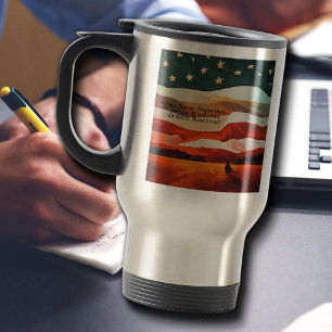 Add Text - Cowboy Riding into Flag Sunset Travel Mug