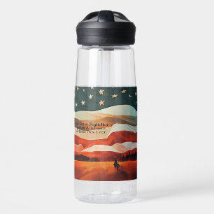 Add Text - Cowboy Riding into Flag Sunset  Water Bottle